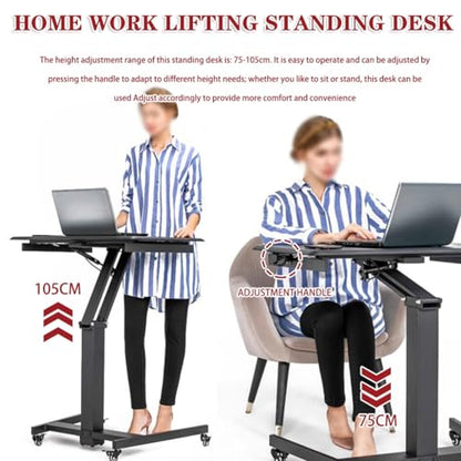 Adjustable Height Stand Up Desk, Home Work Lifting Standing Desk, Portable Removable Pneumatic Laptop Table, Sofa Side Table with Casters, Fixed Groove Design