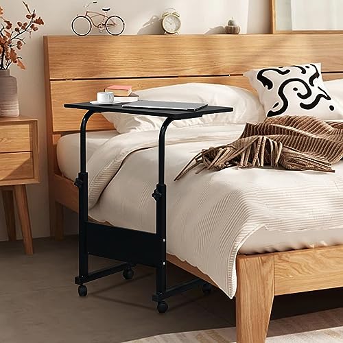 Karl home Mobile Side Table 31.5 inch Computer Desk with Wheels, Black | Height Adjustable Rolling Potable Laptop Cart, C-Shaped Bed Couch Sofa End Tables with Edge Stopper for Livingroom Bedroom - color: Black, size: 31.5"+No Power Sockets