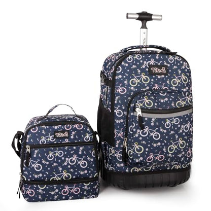 Tilami Rolling Backpack for Kids 19 inch with Lunch Bag Wheeled Laptop Backpack,Bicycle - color: Bicycle