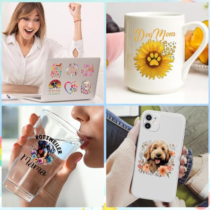 Rngmsi UV DTF Cup Stickers - 20 Pcs Dog Mom UV DTF Cup Wraps for 16 oz Cute Puppy Animal Waterproof UVDTF Transfer Decals for Glasses Cups Mug DIY Crafts - style: Dog Mom