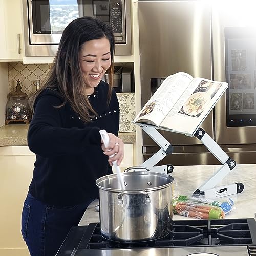 Uncaged Ergonomics Adjustable Book Holder, Tablet & Laptop Stand, Aluminum Portable Reading Stand for Textbooks & Cookbooks, Recipe Holder for Kitchen Counter, Silver - color: Silver