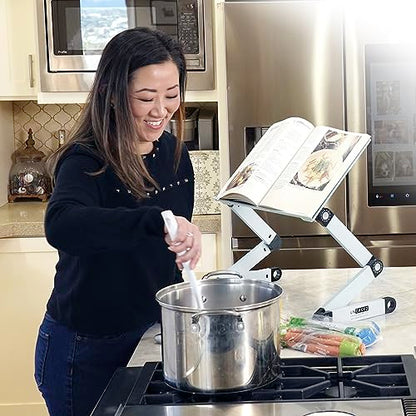 Uncaged Ergonomics Adjustable Book Holder, Tablet & Laptop Stand, Aluminum Portable Reading Stand for Textbooks & Cookbooks, Recipe Holder for Kitchen Counter, Silver - color: Silver