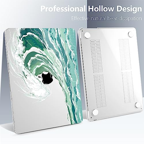 Batianda Case for MacBook Air 15" with M5 M4 M3 M2 Chip, Aqua Wave | 4-in-1 set with aqua ocean wave design, lightweight slim hard shell protection for beach lovers, surfers and students - color: Waves