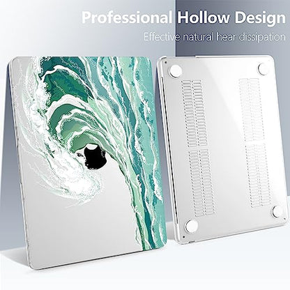 Batianda Case for MacBook Air 15" with M5 M4 M3 M2 Chip, Aqua Wave | 4-in-1 set with aqua ocean wave design, lightweight slim hard shell protection for beach lovers, surfers and students - color: Waves