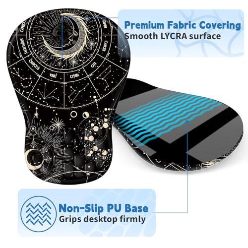 YIWEI Ergonomic Mouse Pad with Wrist Rest for Carpal Tunnel Pain Relief | Memory Foam Wrist Support,Non-Slip Rubber Base, Keyboard Computer Mousepad,Lycra Cloth Surface,Gaming Home Office - color: Constellation