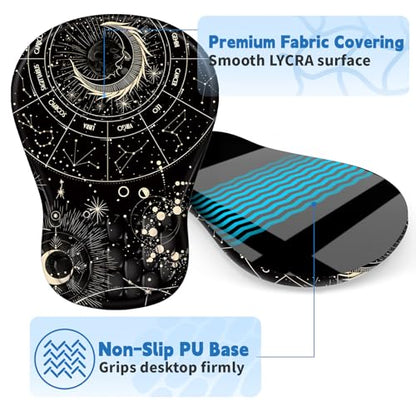 YIWEI Ergonomic Mouse Pad with Wrist Rest for Carpal Tunnel Pain Relief | Memory Foam Wrist Support,Non-Slip Rubber Base, Keyboard Computer Mousepad,Lycra Cloth Surface,Gaming Home Office - color: Constellation