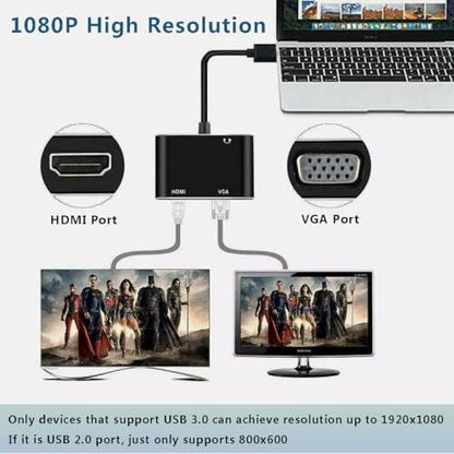 USB to HDMI VGA Adapter with 3.5mm Audio, Multi-Port Converter to HDMI for 2 Monitors, Compatible with Laptop, Dell XPS, HP, Lenovo, ChromeBook, PC, Windows 7-10