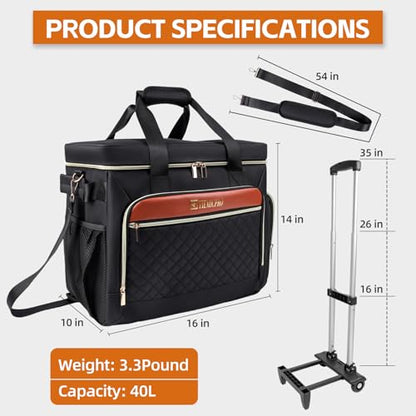 Rolling Teacher Bag with Detachable Cart - 1680D Waterproof Oxford Rolling Cart for Teachers, Large Capacity Tote with Wheels Fits 15.6" Laptop & Tablet(BLACK) - color: Black