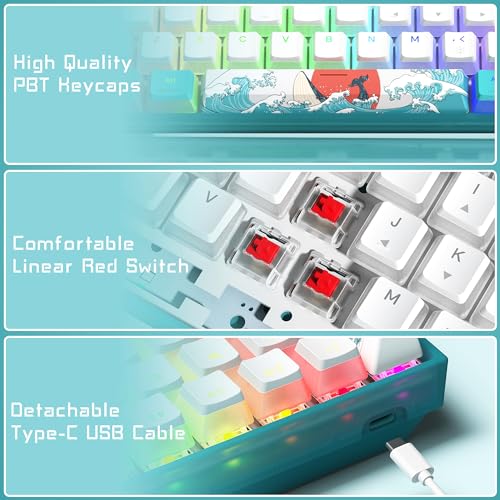 Womier 60% Percent Keyboard,WK61 V2 Mechanical RGB Wired Gaming Keyboard,Hot-Swappable Creamy Key Board with PBT Keycaps,Linear Red Switch for Windows/MAC (Blue) - color: WK61 V2-Blue