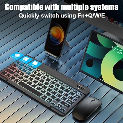 Lightup Wireless Bluetooth Keyboard for iPad Air/Pro/Mini, iPad A17, A16, M2, M3, M4, M5, MacBook, Chromebook etc. Rechargeable Slim Portable, IOS Windows Android Lighting Tablets Keyboard - Black - color: Black