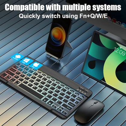 Lightup Wireless Bluetooth Keyboard for iPad Air/Pro/Mini, iPad A17, A16, M2, M3, M4, M5, MacBook, Chromebook etc. Rechargeable Slim Portable, IOS Windows Android Lighting Tablets Keyboard - Black - color: Black