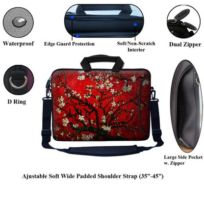 Meffort Inc 15.6 Inch Neoprene Laptop Bag – Water Resistant, Reinforced Zipper, Adjustable Shoulder Strap, Extra Side Pocket, Fits 15 to 15.6 Inch Laptops - Cherry Blossoming - color: Vincent Van Gogh Cherry Blossoming