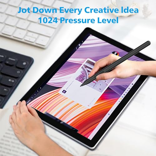 Stylus Pen for Microsoft Surface Pro11/10/9/8/X/7+/6/5/4, Surface Go 4/3/2/1, Surface Laptop1-5/Studio/Book 3/2/1 with Eraser Side Button,Palm Rejection,Tilt Function,1024 Pressure - color: Black