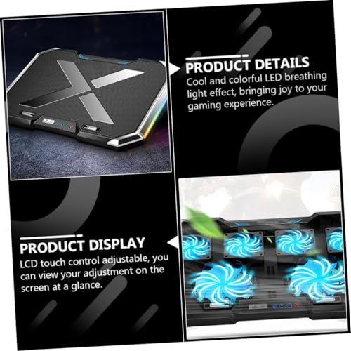 Adjustable RGB Led Laptop Cooler Pad Notebook Cooling Base LCD Touch for Under Gaming and Office
