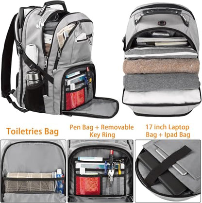 LTINVECK Travel Laptop Backpack,Extra Large Backpack for Men,Big 17 Inch Computer bag Tech Backpack - color: Full Grey