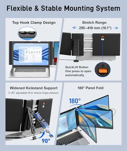 Laptop Screen Extender, 14" FHD 1080P IPS Portable Monitor for 13" - 17" Laptops, Plug & Play Screen Extender, Auto Adjust Width Dual Monitor, Compatible with Mac/Wins/Dex/Chrome | Lightweight Portable Monitor, Plug & Play, Auto Adjust Width Dual Monitor,