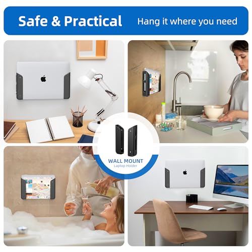 Wall & Under Desk Laptop Mount Holder with Adhesive & Screws in,1.02"/ 26 mm Thick,Anti-Scratch Pads,Universal for MacBooks,Surface,Keyboards,Tablets,Switch &More - color: Black