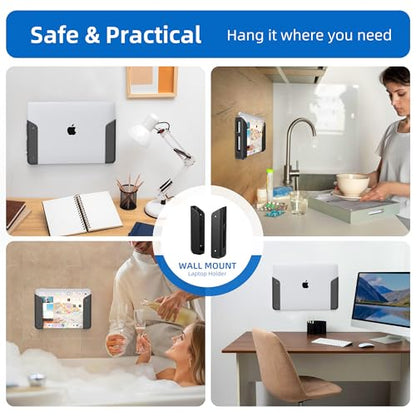 Wall & Under Desk Laptop Mount Holder with Adhesive & Screws in,1.02"/ 26 mm Thick,Anti-Scratch Pads,Universal for MacBooks,Surface,Keyboards,Tablets,Switch &More - color: Black
