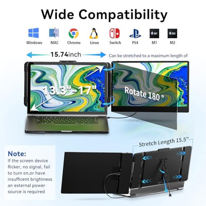 Laptop Screen Extender, 14” Portable Monitor for Laptop, 1080P FHD Dual Monitor for 13"-17" Laptops, Second Extended Computer Monitor for Travel Work, Compatible with Windows Mac Android Switch PS