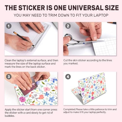 3Pcs Laptop Skin Sticker Decal Floral PVC Laptop Sticker Fits for 12-16 Inch Notebook Waterproof Scratch Proof Colorful Universal Notebook PC Personalized Protector Gift - style: Covered with wild flowers