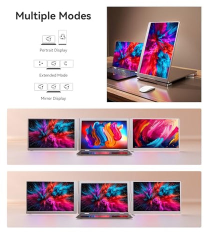 16" Laptop Screen Extender Monitor Portable, Quad Monitor, Just 1 Cable for 3 Screens, FHD 1080P IPS Laptop Extender Compatible with Wins/Mac for 13.6" - 18.5" Laptops | For 13.3-18.5" laptops; supports Wins and macOS M1/M2/M3. Driver required; connects t