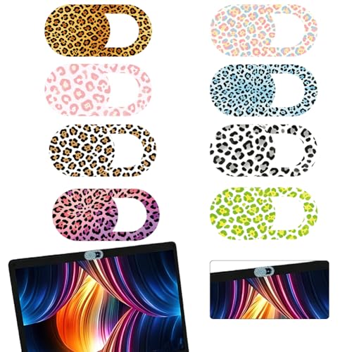 8Pcs 8 Styles Laptop Camera Cover Slide Leopard 0.03 Inch Ultra Thin Webcam Cover for Mini PC Phone Desktop Computer Tablet Notebook Plastic Durable Privacy Protectors for Home Office Use - color: Leopard Print