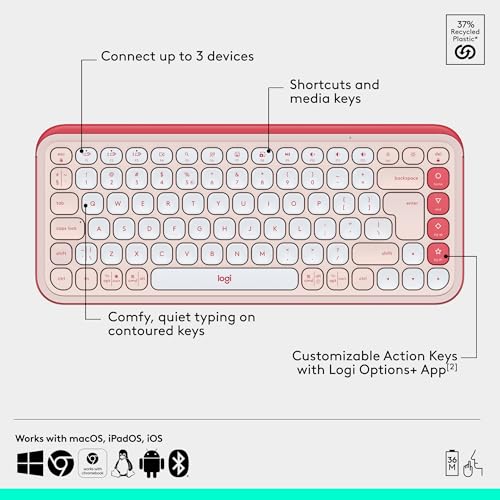 Logitech POP ICON Combo Wireless Bluetooth Keyboard and Mouse - Rose | Comfortable typing, programmable keys and buttons, quiet clicks, easy-switch up to 3 devices - color: Rose, style: Combo