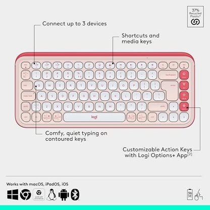 Logitech POP ICON Combo Wireless Bluetooth Keyboard and Mouse - Rose | Comfortable typing, programmable keys and buttons, quiet clicks, easy-switch up to 3 devices - color: Rose, style: Combo