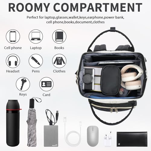 VANKEAN 18 Inch Laptop Backpack for Women Large Capacity Waterproof Daypack - color: Beige/Black, size: 18 Inch