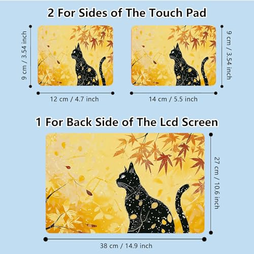 Universal Laptop Skin Sticker with 2 Wrist Pad Skins, Waterproof Scratch Resistant Vinyl Laptop Cover Decal, Cut to Fit for 11–15.6 Inch MacBook HP Dell Lenovo, Black Cat Maple - color: Black Cat Maple