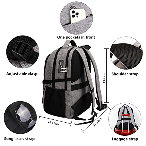 SHRRADOO Travel Laptop Backpack for Men Women, 17 Inch College Computer Bag | Anti Theft Backpack with Combination Lock, Carry On Flight Approved, Fit 17 Inch Laptop, Computer College Bag, Work Daypack - color: Grey