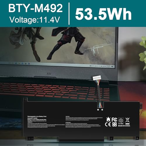 TREE.NB BTY-M492 Laptop Battery Replacement for MSI WF66 WF76 11UI 11UJ Katana GF66 11UD 12UG 12UX GF76 11UE 12UD Crosshair 15 17 A11UCK A11UDK A11UEK Sword 15 A11U A11UD Pulse - size: 9.96x3.54x0.2inch BTY-M492