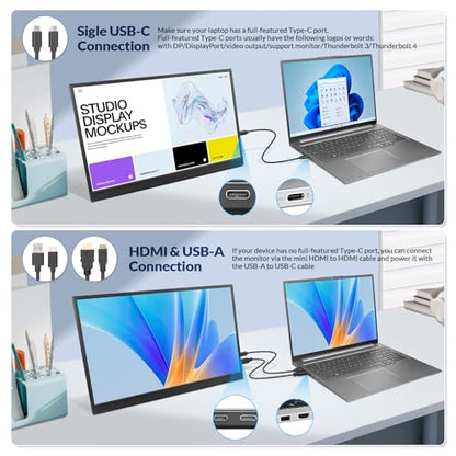 Rii Portable Monitor, 16 inch FHD 1200P, 16:10 Horizontal/Vertical Monitor, Laptop Screen Extender Built-in Speakers, Portable Monitor for Laptop MacBook Surface PC PS4/5, VESA Mountable, Plug & Play