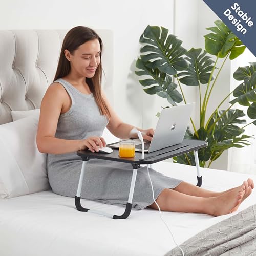 Nestl Foldable Lap Desk - Portable Laptop Stand for Bed, Couch, Work, Reading & Writing, Lap Table with USB Ports, Large Laptop Tray, Black - size: Premium Large