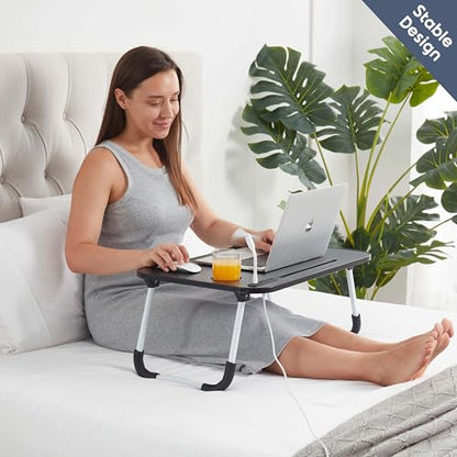 Nestl Foldable Lap Desk - Portable Laptop Stand for Bed, Couch, Work, Reading & Writing, Lap Table with USB Ports, Large Laptop Tray, Black - size: Premium Large