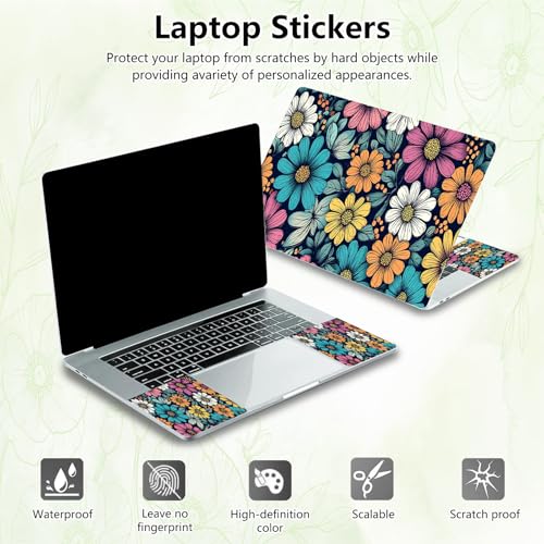 Laptop Skin Sticker Decal, Universal Reusable Vinyl Laptop Cover for 12" 13" 13.3" 14" 15" 15.4" 15.6" Notebook PC, Reusable Waterproof Scratch-Resistant with 2 Wrist Pads,Art Cute Flowers - color: Art Cute Flowers