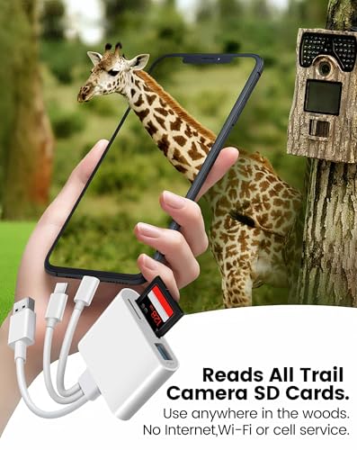 SD Card Reader for iPhone iPad Mac, Lightening & USB-C & USB-A 3 in 1 Memory SD Card Adapter, Support SD/MicroSD/USB OTG, High-Speed Trail Camera Card Viewer,Portable No App Plug & Play