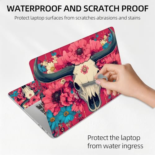 Gothic Bull Skull Dark Rose Universal Laptop Skin Sticker 3PCS, Protective Decal Trim-to-Fit 11.6" 13.3" 14" 15.6" Laptop Vinyl Cover, Removable Anti-Scratch Computer Decal Protector - color: Gothic Bull Skull Dark Rose