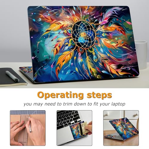 Universal Laptop Skin Sticker with 2 Wrist Pad Decals, 3-Piece Removable Vinyl Laptop Cover, Color Dreamcatcher Waterproof Anti-Scratch, Easy-Trim Fit for 13.3" 14" 15.6" Laptops - color: Color Dreamcatcher
