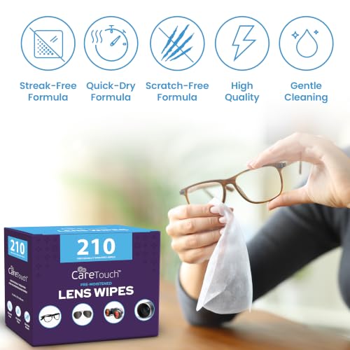 Care Touch Lens Wipes for Eyeglasses- 100 Count Individually Wrapped Pre- Moistened Wipes, 5 x 6 Inch- Camera Lens, Sunglasses and Glasses Cleaner,- Gentle and Portable for Cleaning of Optical Devices - size: 100 Count (Pack of 1)