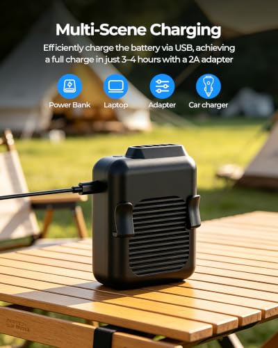 SLENPET Portable Waist Clip Fan, 6000mAh Battery Operated Necklace Fan, 23 Hours Working Time, 3 Speeds, 5100RPM Strong Airflow Hands-free Belt Fan for Outdoor Works, Farm, Hiking, Camping, Travel