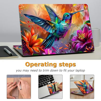 Universal Laptop Skin Sticker with 2 Wrist Pad Decals, 3-Piece Removable Vinyl Laptop Cover, Rainbow Hummingbird Waterproof Anti-Scratch, Easy-Trim Fit for 13.3" 14" 15.6" Laptops - color: Rainbow Hummingbird