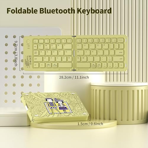 Foldable Bluetooth Keyboard with UV Printing Technology Rechargeable Keyboards,Compact Wireless Travel Keyboards for iPad, Smartphone, Tablet and Laptop - Z1 Pale Yellow - color: Z1 Pale Yellow