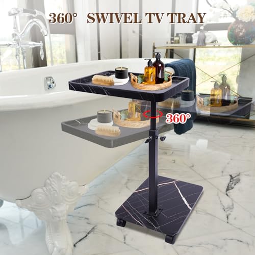 C Table Side Table End Table Adjustable Height，C Shaped End for Couch，Snack Tables,360°Swivel TV Tray Sofa Table， For Small Spaces，Side Tables living room and bedroom for Sofa, Bed,Chair(black) - color: Black