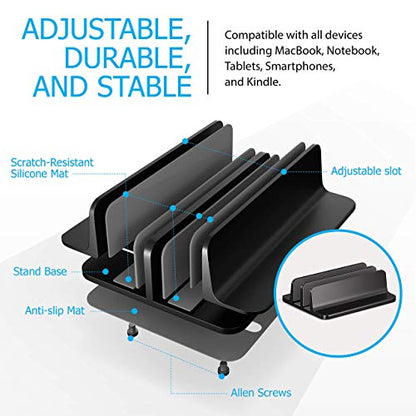 Kuzy Vertical Laptop Stand for Desk Adjustable Aluminum - Dual-Slot Laptop Holder for MacBook Stand Pro Air Anti-Slip, Black - color: Black