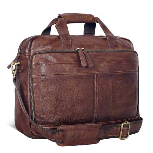 Oak Leathers Leather Messenger Bag for Men and Women - Laptop Briefcase Bag For College, Office, Adjustable Shoulder Strap - color: Brown Vintage New