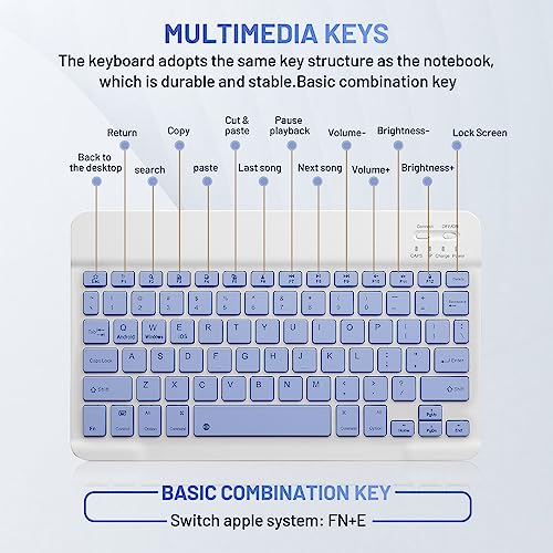 Bluetooth Keyboard and Mouse Combo Rechargeable Portable Wireless Keyboard Mouse Set for Apple iPad iPhone iOS 13 and Above Samsung Tablet Phone Smartphone Android Windows (10 inch Purple) - color: purple