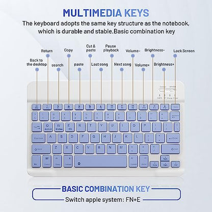 Bluetooth Keyboard and Mouse Combo Rechargeable Portable Wireless Keyboard Mouse Set for Apple iPad iPhone iOS 13 and Above Samsung Tablet Phone Smartphone Android Windows (10 inch Purple) - color: purple