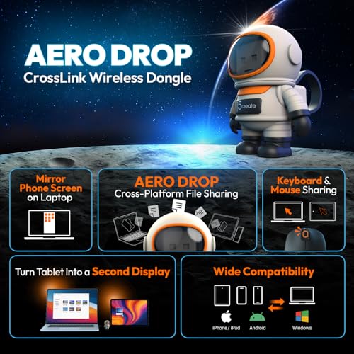 j5create AeroDrop CrossLink Wireless Dongle - Instant Share Files, Photos, Keyboard, Mouse, and Screen Between iPhone/iPad/Android and Windows Computer (JUAW22)