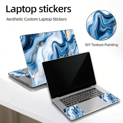 Universal Laptop Skin Sticker Decal, 12"-15.6" Aesthetic Vinyl Wrap, Blue White Marble Gold Foil Waterproof Notebook Cover Art Protector for MacBook HP Dell Lenovo, Fits 13" 14" 15" 15.6" - color: Blue White Marble Gold Foil